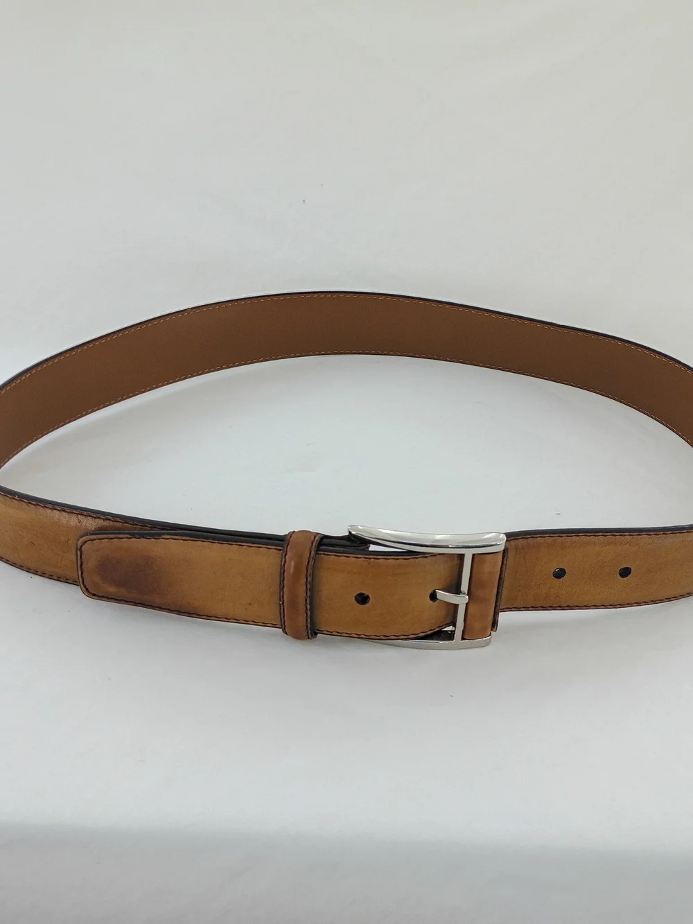 Magnanni Cognac Leather Belt Men's 32 Silver-tone Buckle Spain 1510 Dress Office